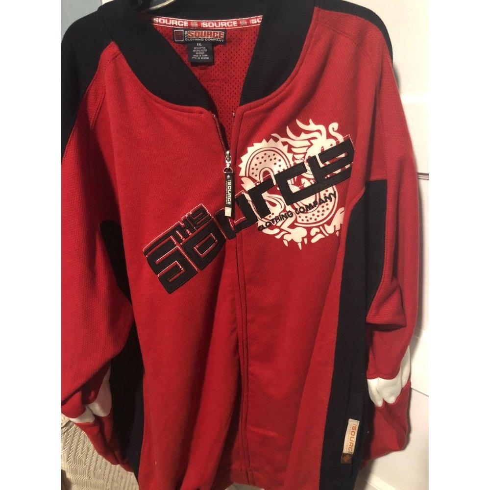 The Source Clothing 2XL Jersey Knit Jacket Red Black Street Wear Hip Hop